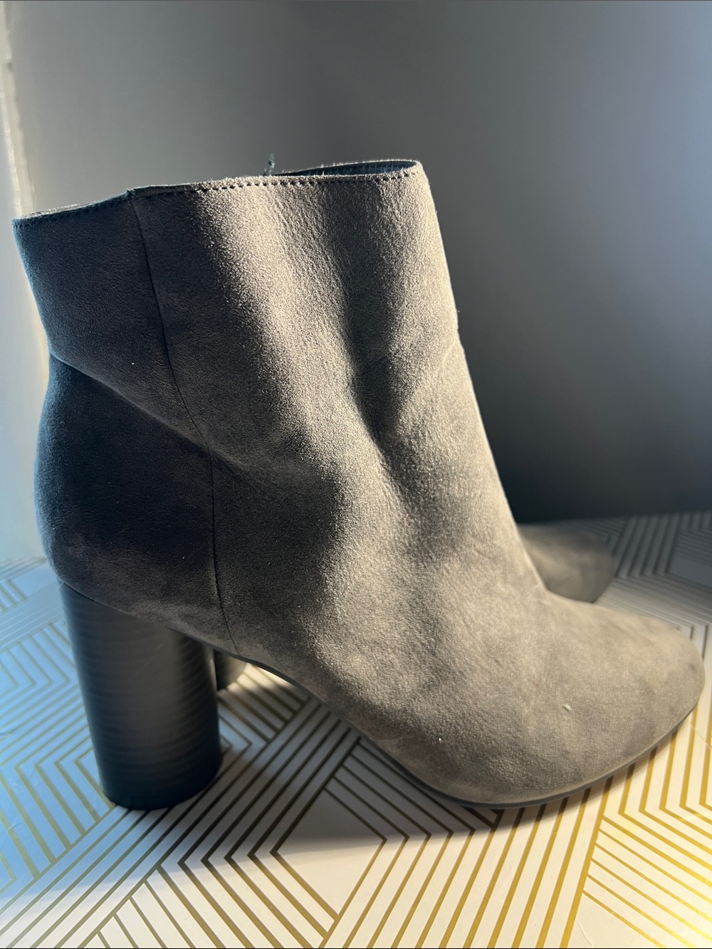 Women's Gray Suede Ankle Booties with Side Zip